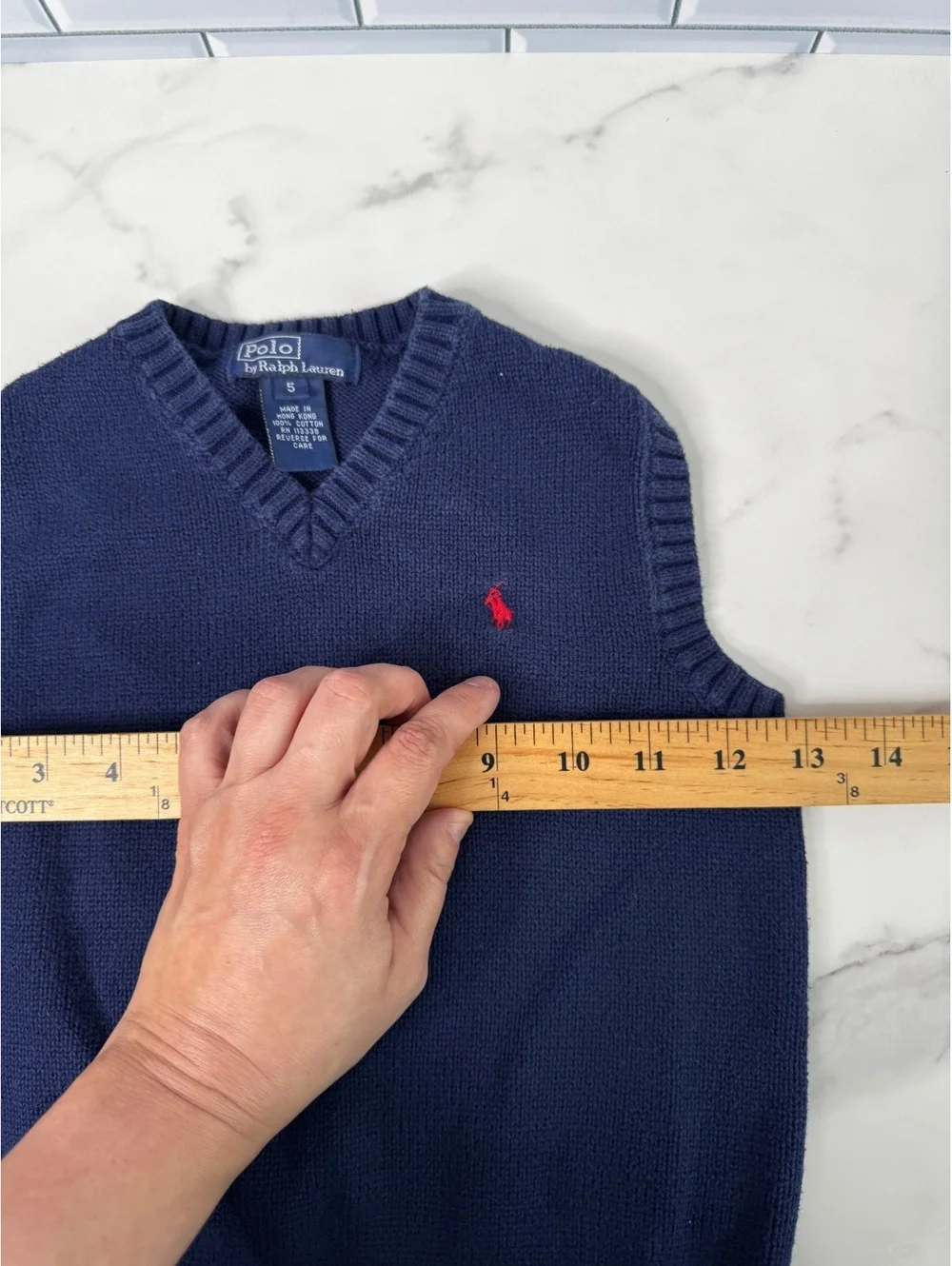 Polo Ralph Lauren Boys Size 5 Navy Blue Cotton V-Neck Sweater Vest Pony